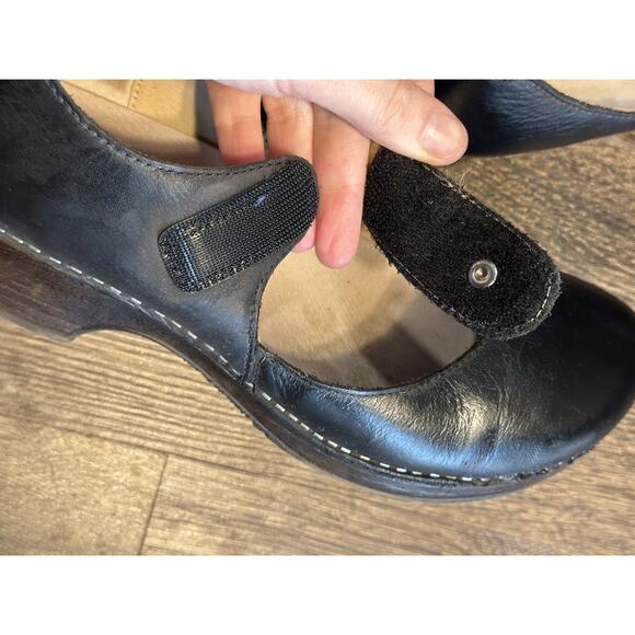 Dansko Z1963 Black Mary Janes Nubuck Beatrice Heeled Clogs Size EU 38 US 7.5-8 - Picture 8 of 10